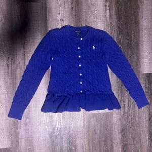 Ralph Lauren Royal Blue Cable Knit Cardigan peplum 10/12
